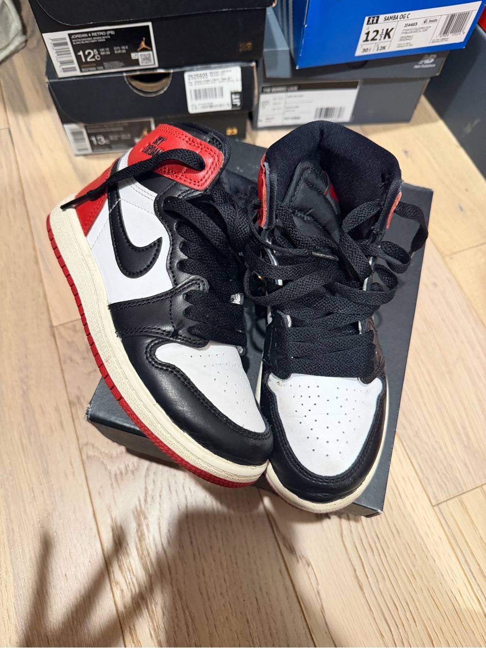 Nike Kids Black White Red High-Top Sneakers
